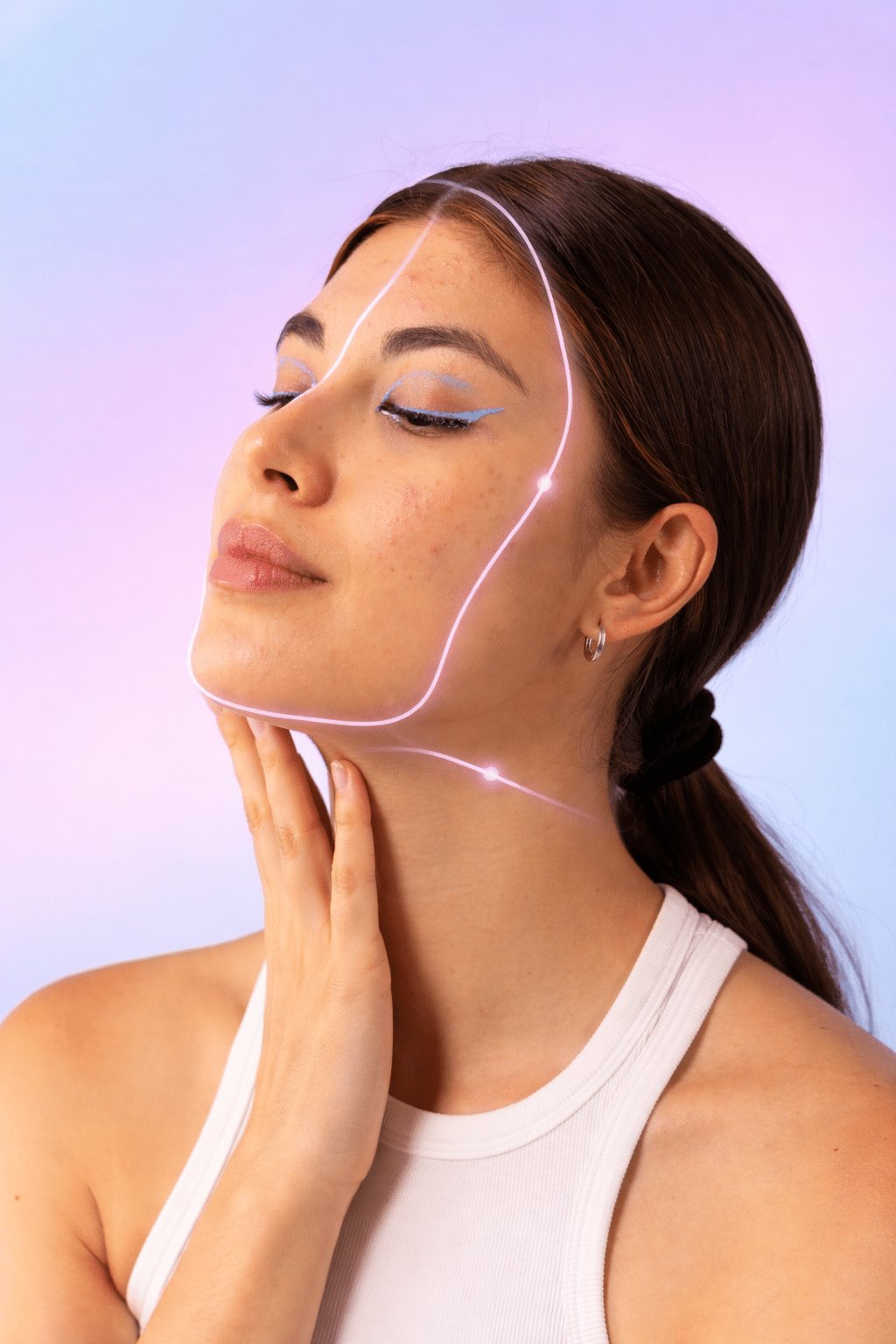 Analisi del viso con intelligenza artificiale e contorno luminoso
